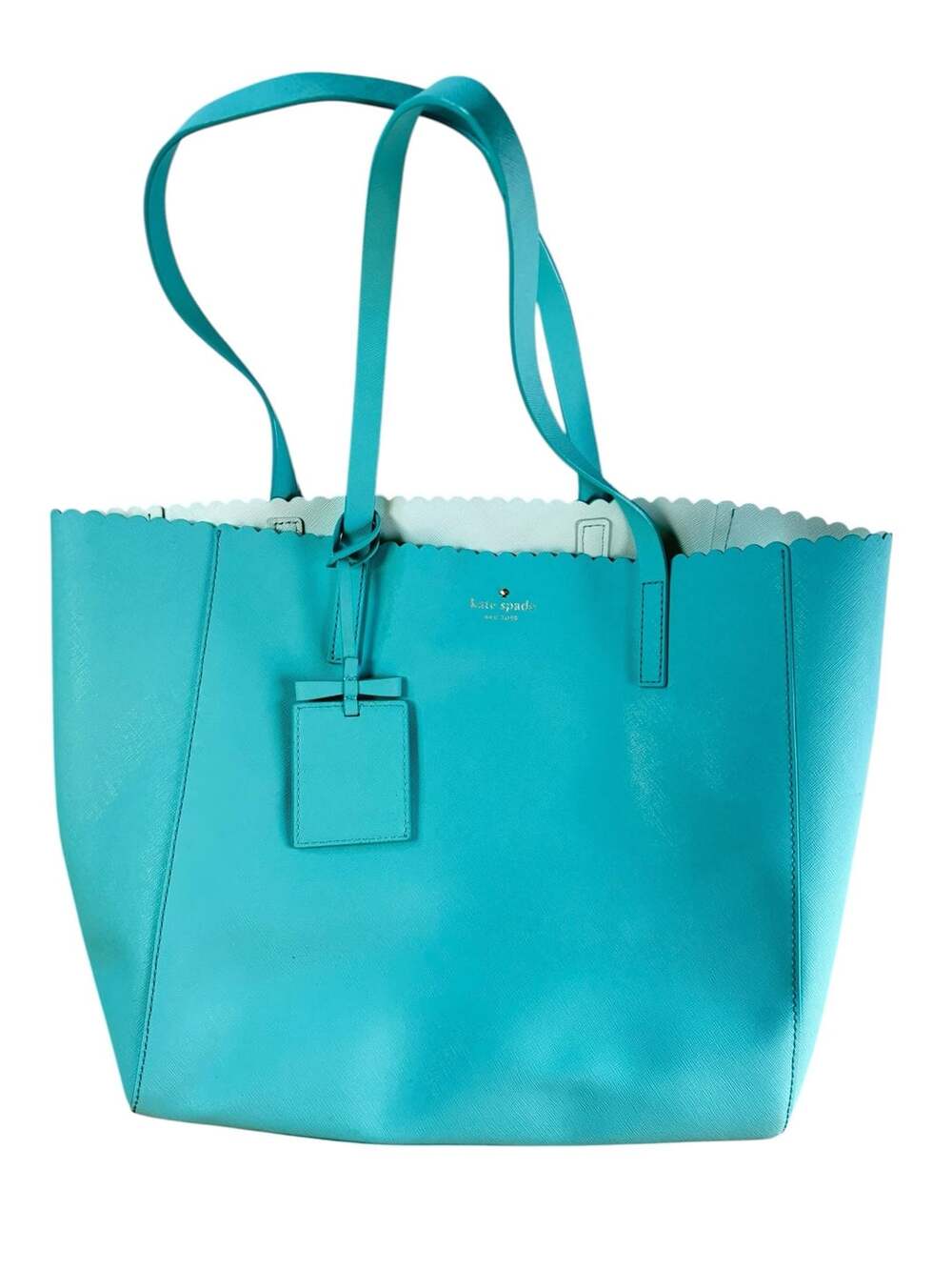Kate Spade New York Scalloped Saffiano Leather Tote Bag Teal Blue
